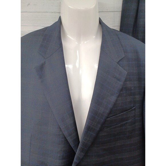 Paul Dione Wool Suit Sport Coat Blazer Dark Blue Windowpane 43R Pants 36x28.5 - Picture 2 of 11
